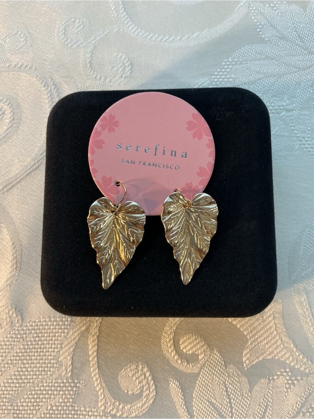 Serefina San Francisco Textured Leaf Gold Tone Dangle Earrings